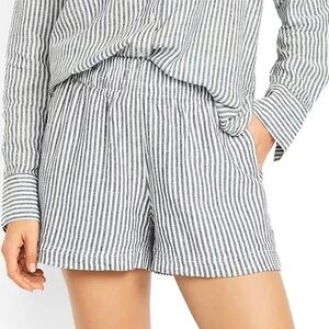 Old Navy High-Waisted Linen-Blend Pull-On Shorts: Blue Stripe, Size XL, 3.5-inch